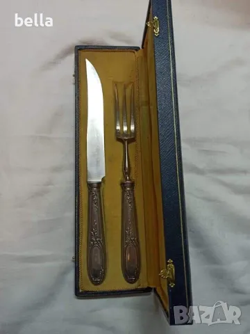 2 Посребрени стари прибора за месо и др