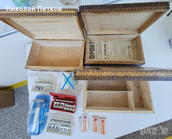 3 броя дървени кутии, самобръсначки и ножчета за бръснене, снимка 7 - Сувенири от дърво - 51440202