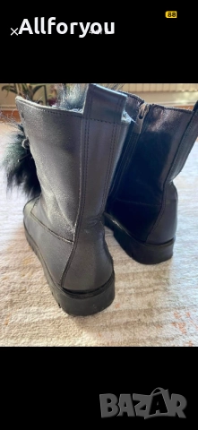 Черни боти от естествена кожа с пух, снимка 4 - Дамски боти - 52917134