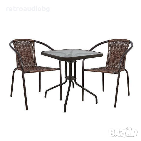   Комплект за градина Тейлор маса с 2 стола в кафяв цвят