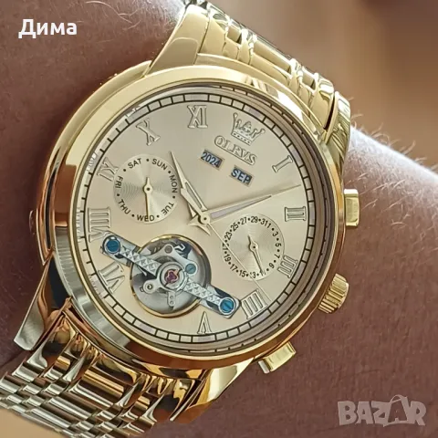 Olevs Автоматик, Дисплей Скелетон, HD Светещ, 3 АТМ, Прозрачен гръб, Мултифункционален, Календар