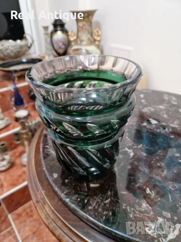 Страхотна антикварна колекционерска белгийска кристална ваза Val Saint Lambert , снимка 6 - Вази - 51041371