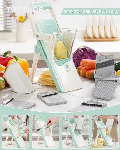 Mandoline Slicer 6 в 1 регулируема многофункционална резачка за зеленчуци с контейнер, бяла, снимка 1 - Аксесоари за кухня - 49500332