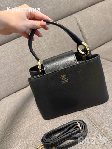 Черна чанта естествена кожа, снимка 5 - Чанти - 52777474