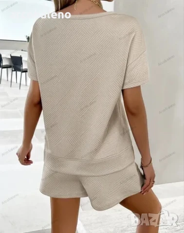 Летен дамски едноцветен ежедневен комплект от две части, 4цвята , снимка 6 - Комплекти - 46416437