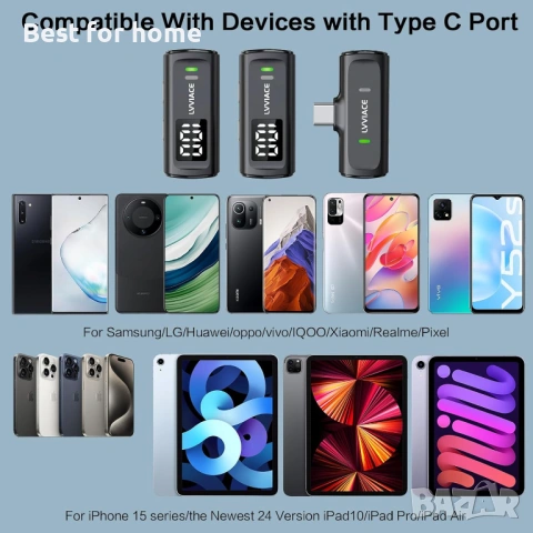 Безжичен микрофон Lavalier за телефони с USB Type C портове, 40 часа живот на батерията с предавател, снимка 3 - Друга електроника - 54131646