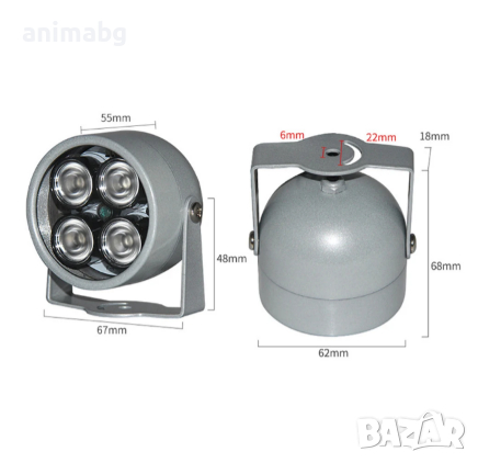 ANIMABG Водоустойчива лампа за нощно виждане за CCTV камера, IR Led осветител 940NM инфрачервен 60 9, снимка 5 - Друга електроника - 44596776