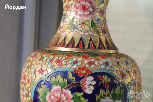Китайска ваза месинг с емайл , снимка 7 - Колекции - 39699486