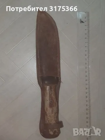 Стар ловджийски нож с кожена кания с отличен ряз, снимка 3 - Ножове - 49321149