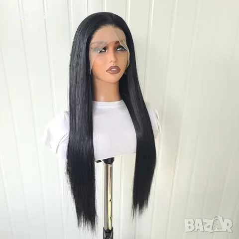Черна права перука 70 см с дантелена зона 13x4 Lace Front