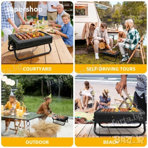 Преносима скара на дървени въглища, сгъваемо барбекю с вентилация, снимка 12 - Барбекюта - 54133801