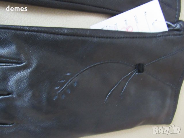 Черни дамски кожени ръкавици с подплата от естествена кожа, нови, снимка 2 - Ръкавици - 31594407