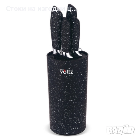 Комплект ножове Voltz с мраморно покритие и стойка – Стил, острота и удобство за перфектна кухня 