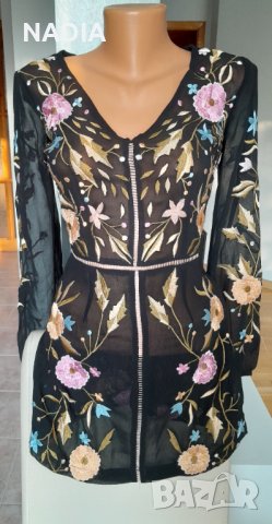 Рокля с бродирани цветя, снимка 2 - Рокли - 38615202