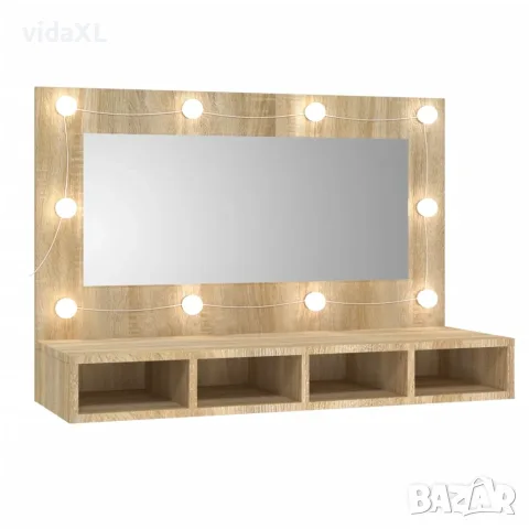 vidaXL Огледален шкаф с LED, сонома дъб, 90x31,5x62 см（SKU: 808894）
