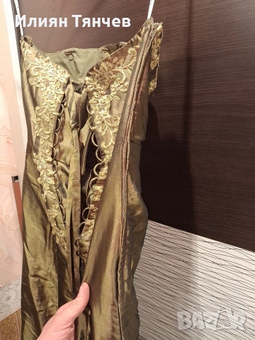 официялна бална рокля сатен маслено зелено, снимка 2 - Рокли - 47630558