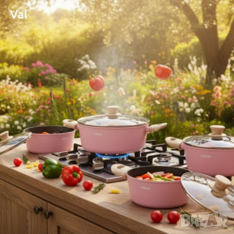 Cheffinger-розов комплект тенджери, с мраморно покритие, здравословно готвене без залепване, снимка 3 - Съдове за готвене - 52394618