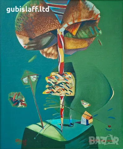 Картина "Луната зад хълма", 1995 г., худ. Н. Кучков, снимка 2 - Картини - 55899467