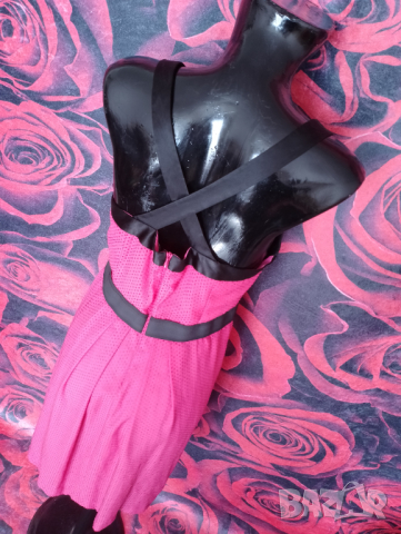 Цикламено розова лятна рокля до коляното с гол преплетен гръб Л, снимка 3 - Рокли - 36558586