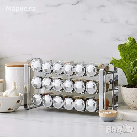 Сет за подправки с метална стойка , Amazon Basics Сет за подправки 18 канистерчета