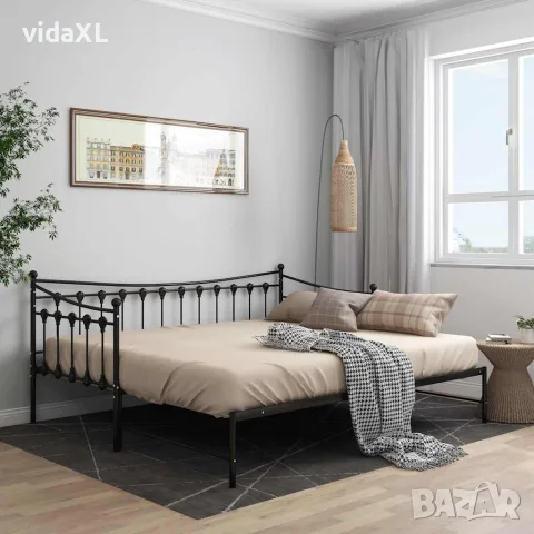 vidaXL Рамка за легло, разтегателен диван, черна, метал, 90x200 см, снимка 2 - Спални и легла - 56146793
