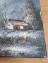 стара авторска картина зимен пейзаж маслени бои върху платно М1, снимка 2