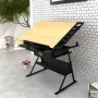 vidaXL Чертожна маса с две чекмеджета накланящ се плот и табуретка, снимка 6