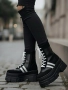 Боти на платформа - черно с бели ленти - BML30 , снимка 2