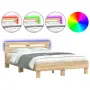 vidaXL Рамка за легло с табла и LED, дъб сонома, 120x200 см, снимка 1