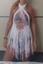 Плажна рокля ръчно плетена туника бохо стил в бяло, снимка 2