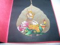 Ръчно рисувана картичка върху листо от дървото Бодхи, Индия 1, снимка 1 - Други ценни предмети - 35593571