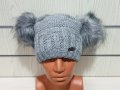 Нова зимна дамска шапка с 2 помпона/пуха Силвър стар, снимка 9