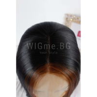 Къса права черна лейс фронт перука Лина с кестеняви кичури, снимка 6 - Аксесоари за коса - 36570741