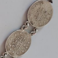 Стара сребърна гривна от турски сребърни монети, снимка 6 - Гривни - 40690693