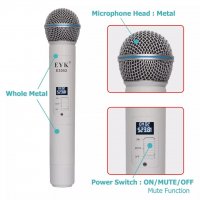 Безжична микрофонна UHF система EYK-E3002W, 2 мет. микрофона, обхват до 60 м, функциия Mute , снимка 5 - Аудиосистеми - 39129046