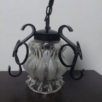 Висяща лампа ковано желязо и стъкло + Подарък LED крушка, снимка 1 - Лампи за таван - 42708107