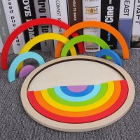 Двойна цветна дървена дъга с табла за поместване Wooden double rainbow, снимка 6 - Образователни игри - 30455577