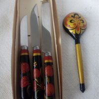Руски ножове и лъжица хохлома, снимка 2 - Антикварни и старинни предмети - 42523954