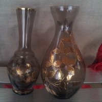 Две вазички кафяво стъкло високи различни, снимка 9 - Вази - 30053527