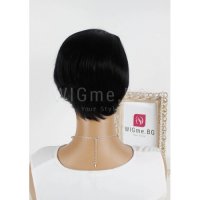 Къса черна перука от естествен косъм с бретон Теа, снимка 4 - Аксесоари за коса - 34515498