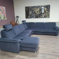 Син П образен ъглов диван от плат с функция сън ZE-EM09003, снимка 3 - Дивани и мека мебел - 44245307