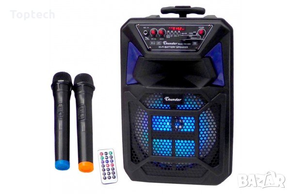 Караоке Тонколона THS-B801 8 инча Thunder, два Безжични Микрофона, акумулаторна батерия, Bluetooth,, снимка 1