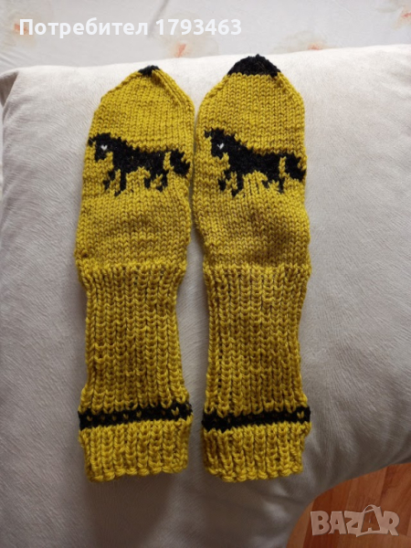 Ръчно плетени детски чорапи с картинка, ходило 21 см., снимка 1