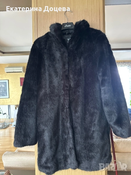 Черно палто с косъм , снимка 1