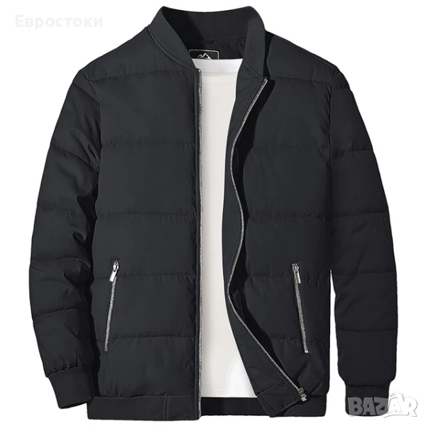 MAGCOMSEN Ветроупорно мъжко ватирано бомбър яке с джобове с цип, топло и удебелено. Черно Размер M , снимка 1