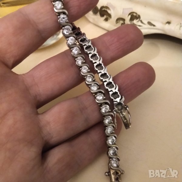Сребърна гривна с кубичен цирконий и позлата , снимка 1