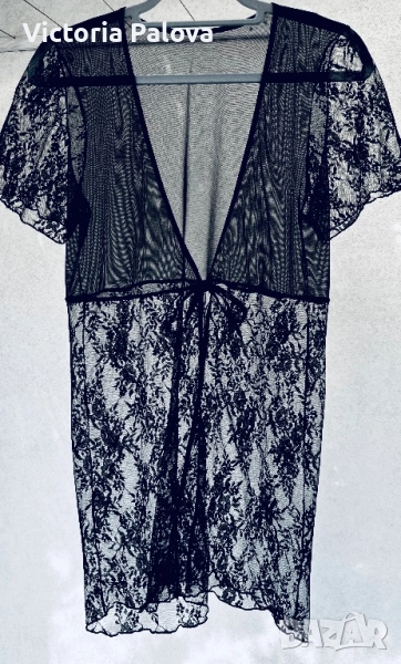 Романтична черна дантелена нощница / халат, снимка 1