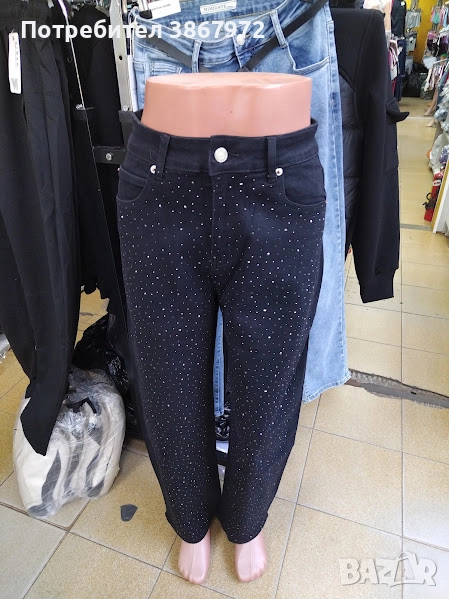 Черни дамски дънки декорирани с камъни DENIM BARREL LEG , снимка 1