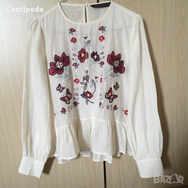 Копринена блуза с бродерии Zara, снимка 1