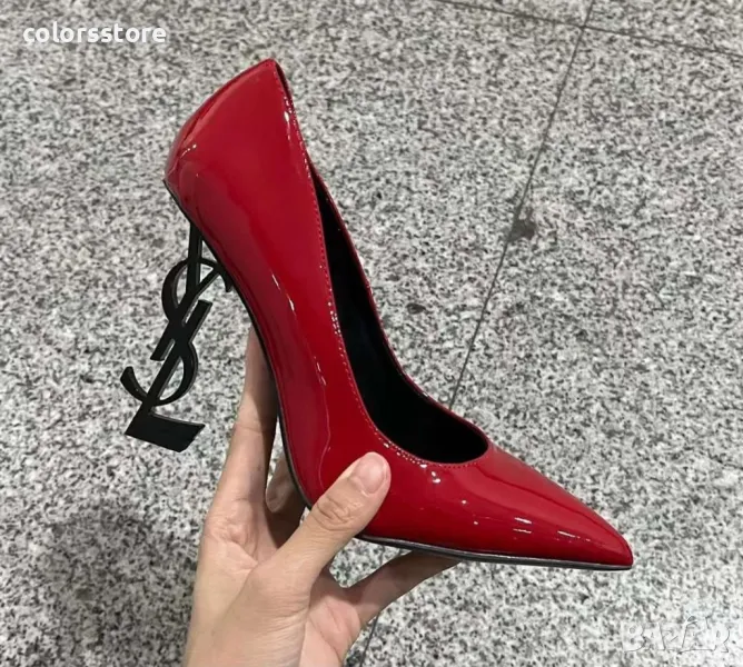 Обувки на ток - червен лак с черен ток - Y1L, снимка 1